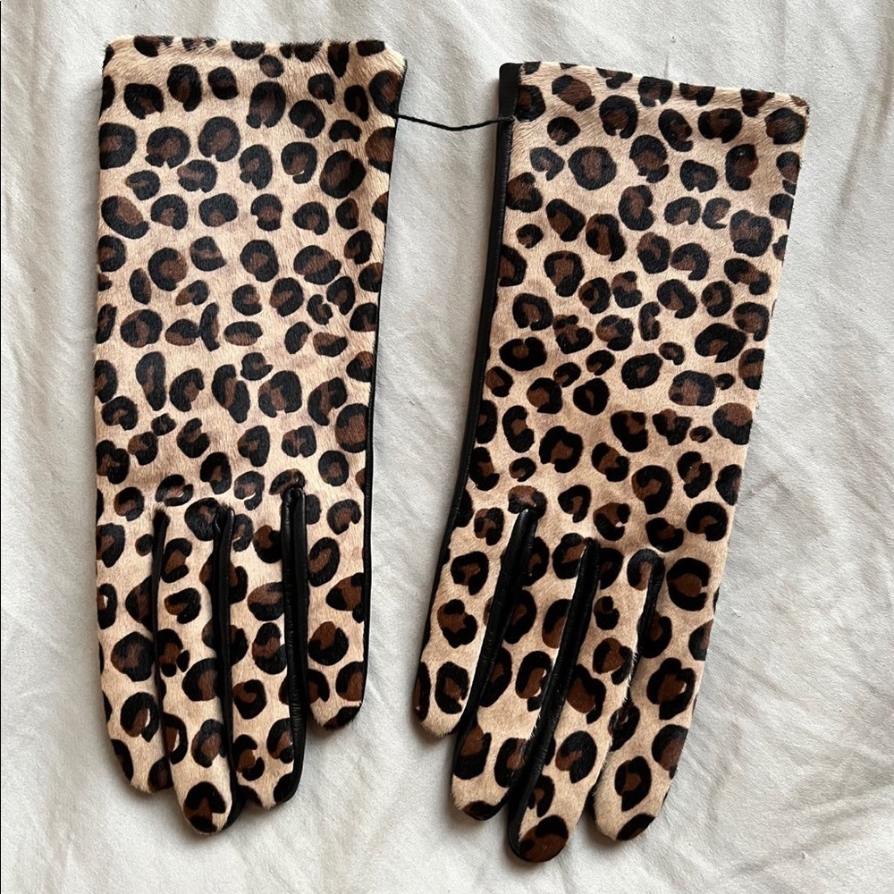 AGNELLE Chloe Leopard-Print Calf Hair Gloves